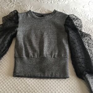 Venti6 Shimmer Grey Top w/Puff Organza Sleeves Size S